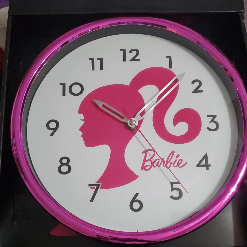 Barbie purple metallic magenta round wall clock new in box